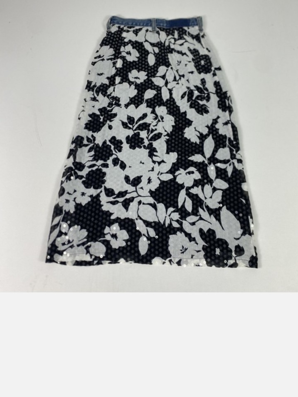 Floral A-Line Midi Skirt in Black and White